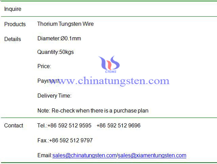 thorium tungsten wire price image