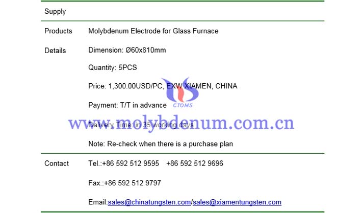 molybdenum electrode price picture