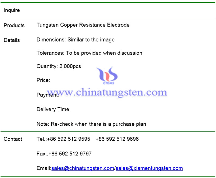tungsten copper resistance electrode inquiry image