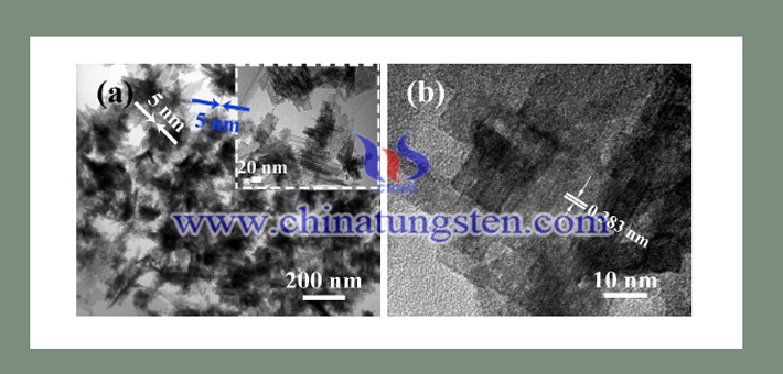 六方相WO3超薄纳米片的TEM及HRTEM照片