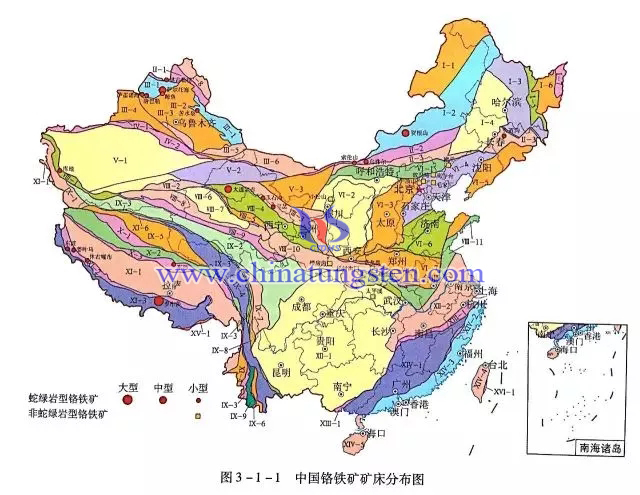 中国铬铁矿矿床分布图