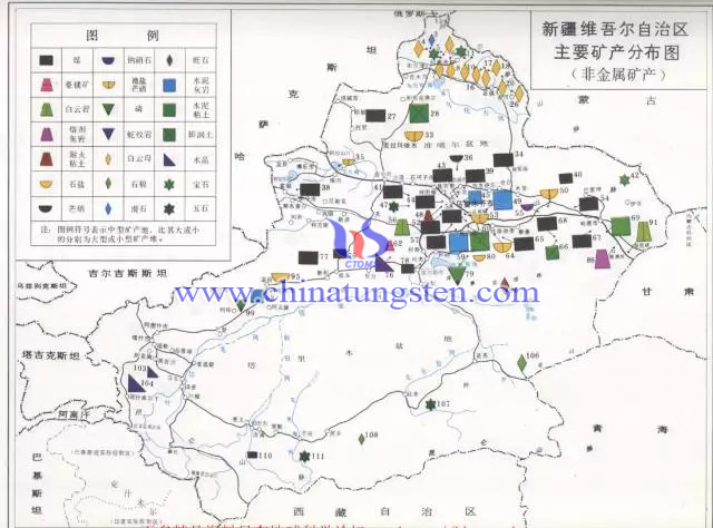 新疆维吾尔自治区主要矿产分布图-非金属矿产