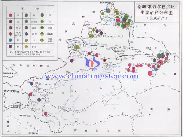 新疆维吾尔自治区主要矿产分布图-金属矿产
