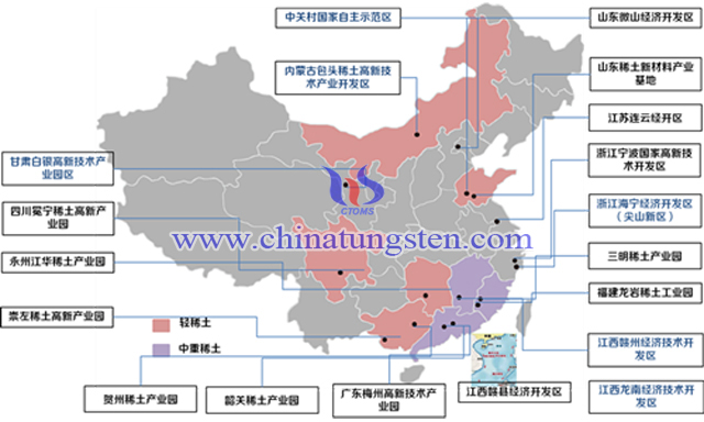 中国稀土产业园区分布