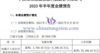 中国稀土2023年上半年业绩预告图片